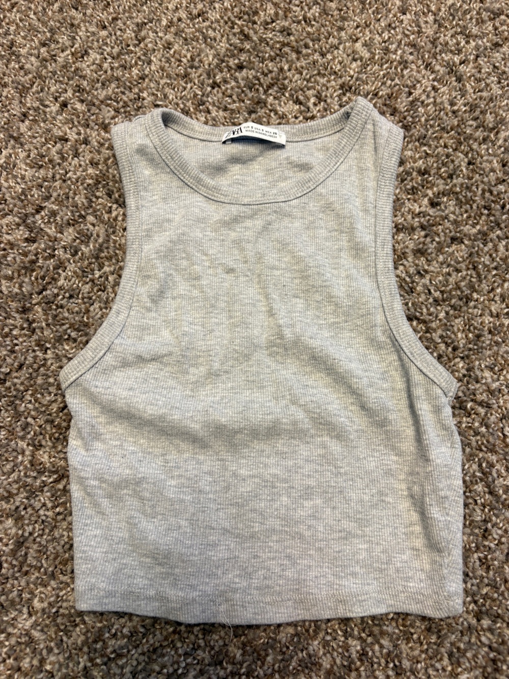 Zara Light Gray Ribbed Cropped Tank Top